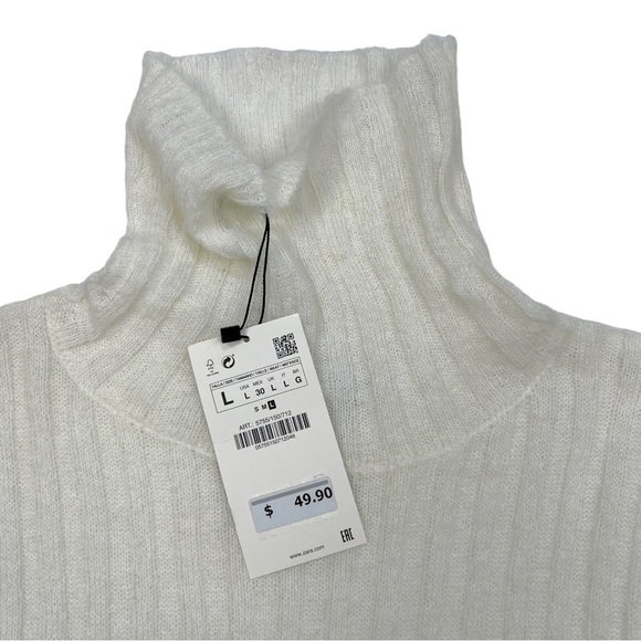 NWT Zara Lightweight Ribbed Knit Wide Oversized Wool Alpaca Turtleneck Sweater L - Picture 7 of 12